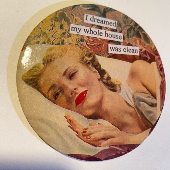 6 Domestic Bliss Coasters GUC in tin by Anne Taintor cork bottoms retro style - Picture 4 of 10
